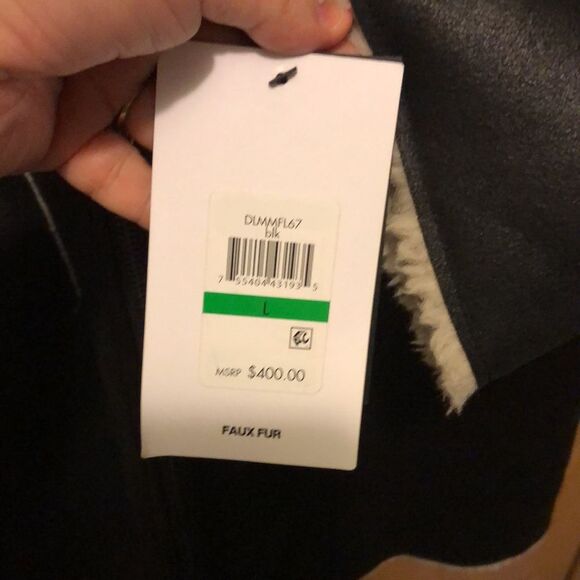 DKNY faux fur long lined zip up hooded jacket size large NWT - Picture 5 of 12